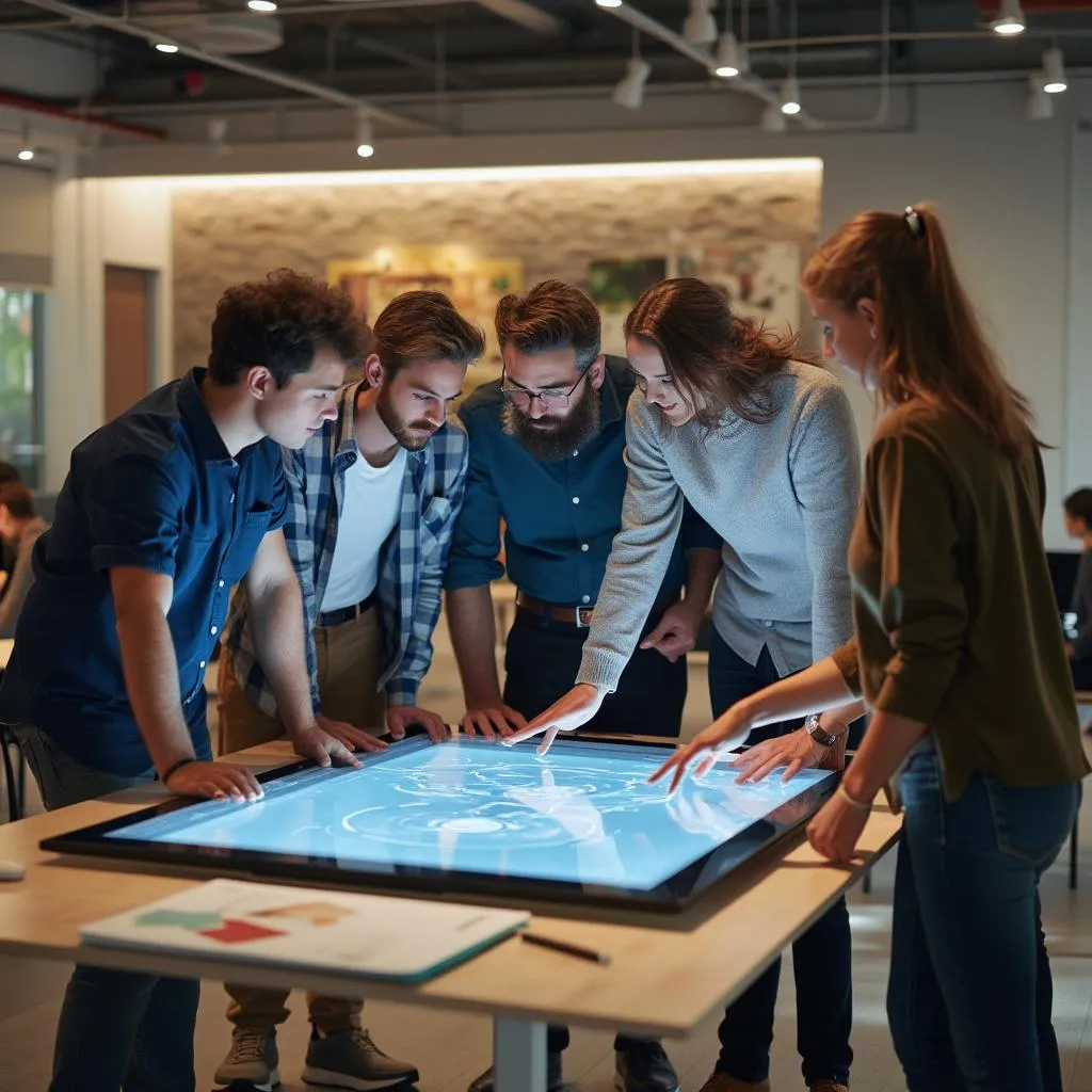 Équipe collaborant dans un bureau moderne